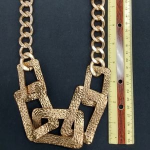 Rose Gold Tone Hammered Geometric and Chain Link Necklace